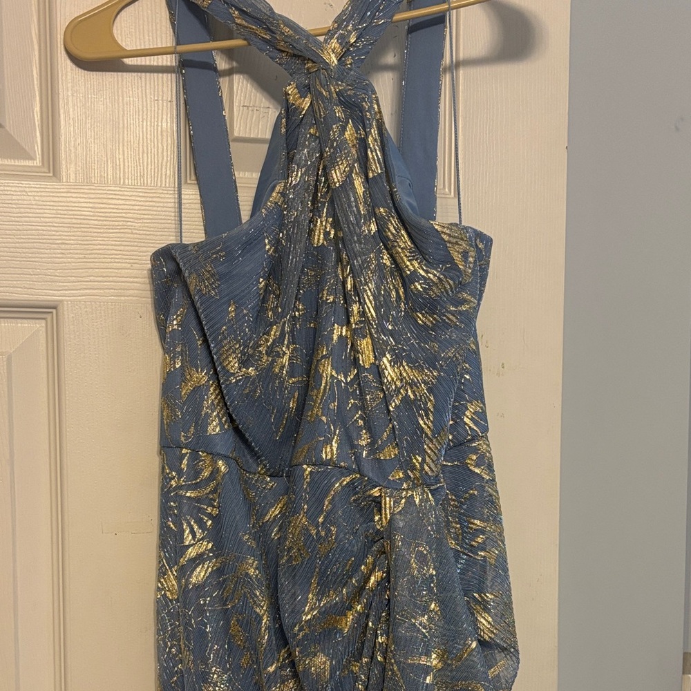 Adrianna Papell Blue and Gold Wedding Dress